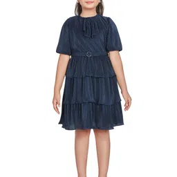 Peppermint Girls Round Neck Short Puff Sleeves Fit & Flare Dress-image-35