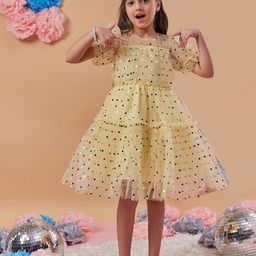 pspeaches Girls Embellished Puff Sleeves Fit & Flare Dress-picture-33