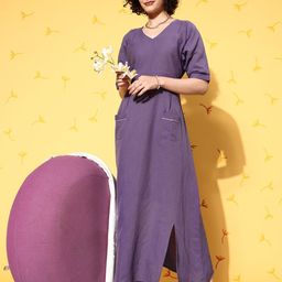 The Kaftan Company Purple Linen Edit Solid Nightdress-picture-37