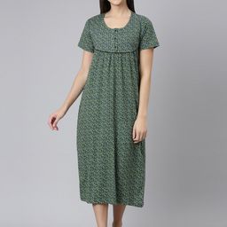 Kryptic Black Printed Pure Cotton Midi Nightdress-picture-36