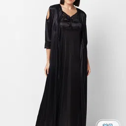 FashionRack Shoulder Straps Satin Nightdress With Robe-picture-43
