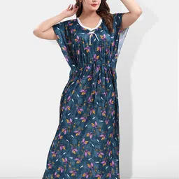 Be You Floral Printed Satin Kaftan Nightdress-picture-13