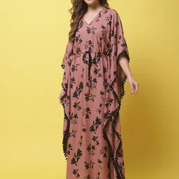 Claura Women Floral Printed Kaftan Nightdress-image-22
