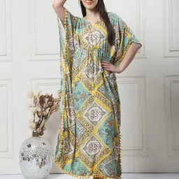 Secret Wish  Print Short Sleeves Maxi Kaftan Nightdress-picture-19