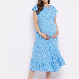 Hypernation Blue Printed Maternity Maxi Nightdress-picture-14