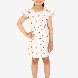 White Dahlia Girls White & Red Cherry Print Dress-image-7