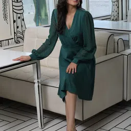 AKS Couture V-Neck Long Sleeves A-Line Dress-image-52