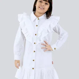 Olele Girls Victoria Ruffle Cotton Shirt Dress-image-49
