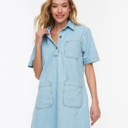 Trendyol Women Blue Cotton Shirt Dress-image-30