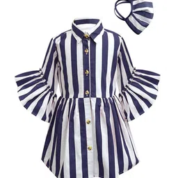 a.t.u.n. A T U N Girls Navy Blue & White Striped Pure Cotton Shirt Dress-picture-35