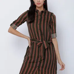 Tokyo Talkies Women Brown Striped Shirt Dress-picture-8