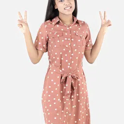 StyleStone Brown Crepe Polka Shirt Dress-picture-51