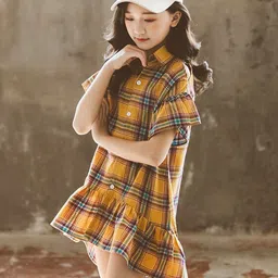 StyleCast Girls Checked Shirt Collar Cold-Shoulder Layered Shirt Dress-picture-35