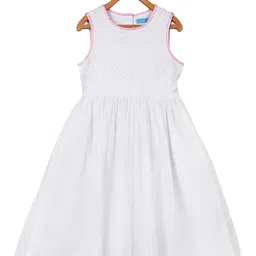 Miyo Girls White & Pink Self Design Dress-image-97