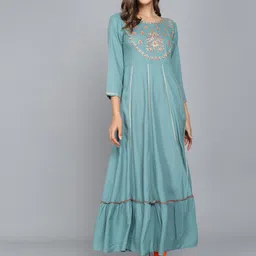 RANGMAYEE Floral Embroidered Liva A-Line Kurta-picture-43