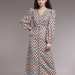 KASSUALLY Printed V-Neck Puff Sleeves A-Line Dress-picture-48