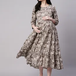 Aanyor Florals Print Gathered Detail Cotton  Maternity Fit and Flare Dress-picture-39