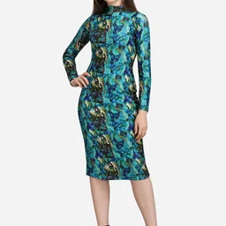 PURVAJA Turquoise Blue & Black Bodycon Dress-image-48