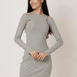 NoBarr Women Grey Bodycon Dress-image-2