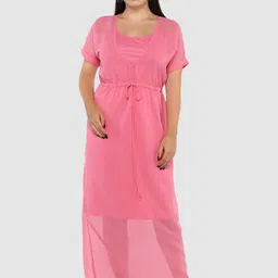 LastInch Pink Solid Georgette Maxi Dress-picture-20