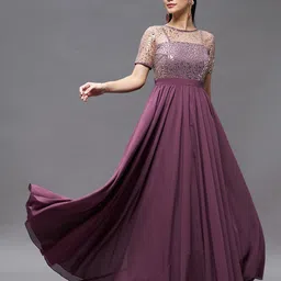 Miss Chase Embellished PLeated Fit & Flare Sequinned Georgette Maxi Dress-image-89