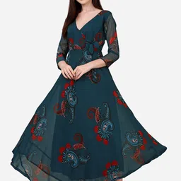 Fashion2wear Floral Printed V-Neck Fit & Flare Maxi Dress-picture-39