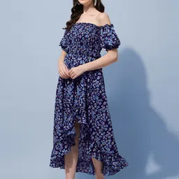 Oomph! Floral Printed Off-Shoulder Fit & Flare Maxi Dress-picture-18