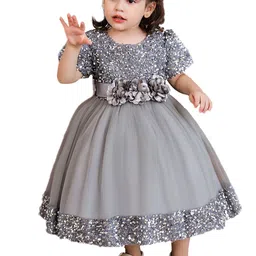 StyleCast Girls Grey Embellished Sequined Round Neck Fit & Flare Maxi Dress-picture-17