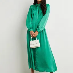 Styli Green Solid A-Line Maxi Dress-picture-35