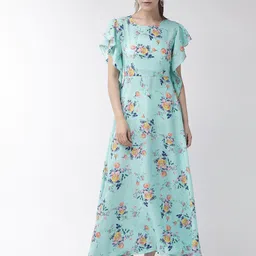 U&F Blue Floral Printed Flared Sleeve Ruffled Maxi Dress-picture-38