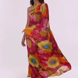 POPPI Women Cerise Printed Flared Sleeve Cotton Kaftan Maxi Dress-picture-38