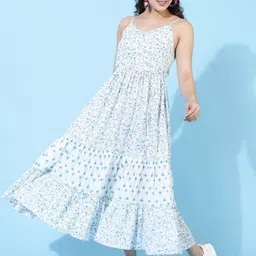 KIMAYRA Floral Printed Shoulder Strap Tiered Cotton Fit & Flare Midi Dress image 1