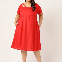 theRebelinme Plus Size Women Red A-Line Midi Dress-picture-25