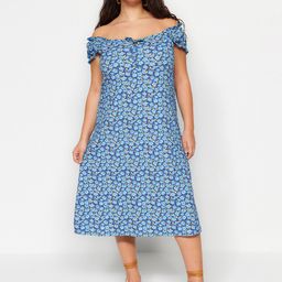 Trendyol Plus Size Floral Printed Off-Shoulder A-Line Midi Dress-image-76