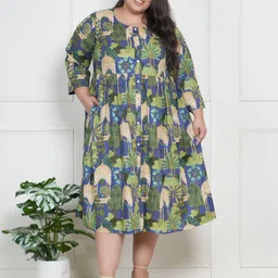 LastInch Plus Size Floral Print Cotton A-Line Midi Dress image 1