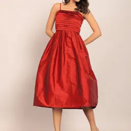 KAORI BY SHREYA AGARWAL Shoulder Straps Silk A-Line Bust Fitted Midi Dress-picture-10