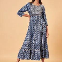 YU by Pantaloons Ethnic Motifs Printed Embroidered Fit & Flare Maxi Ethnic Dress-picture-10