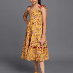 Aks Kids Girls Floral Printed Tiered Cotton Midi Dress-image-66