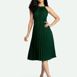 AASK Green Striped Crepe Midi Dress-picture-30