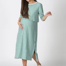 PURPLE FLAUNT Striped Layered Maternity A-Line Midi Dress-picture-19