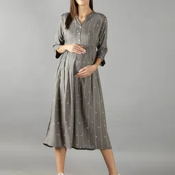 NIGHTSPREE Grey Maternity A-Line Midi Dress-picture-33