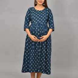 Negen Ethnic Motifs Print Maternity Fit and Flare Ethnic Dress-picture-22