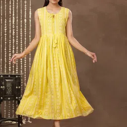 mokshi Floral Tie Up Neck Fit & Flare Midi Dress-picture-37