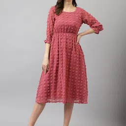 TOOCHKI Round Neck Smocked Fit & Flare Swiss Dot Pattern Midi Dress-image-18