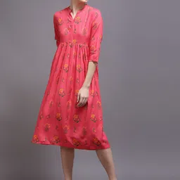 KALINI Women Pink Floral Empire Midi Dress-image-75