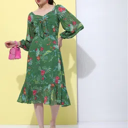 Tokyo Talkies Floral Printed A-Line Midi Dress-image-77