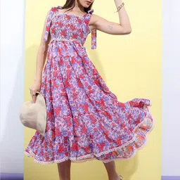 Tokyo Talkies Floral Printed Shoulder Straps Fit & Flare Midi Dress image 1
