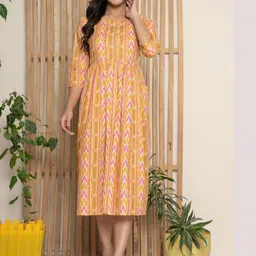 VEDANA Women Geometric Printed Cotton Maternity Fit & Flare Midi Dress-picture-31