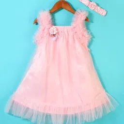 Enfance Girls Square Neck Net A-Line Dress With Headband-picture-30