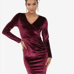 Tokyo Talkies Maroon Velvet Dress-image-34